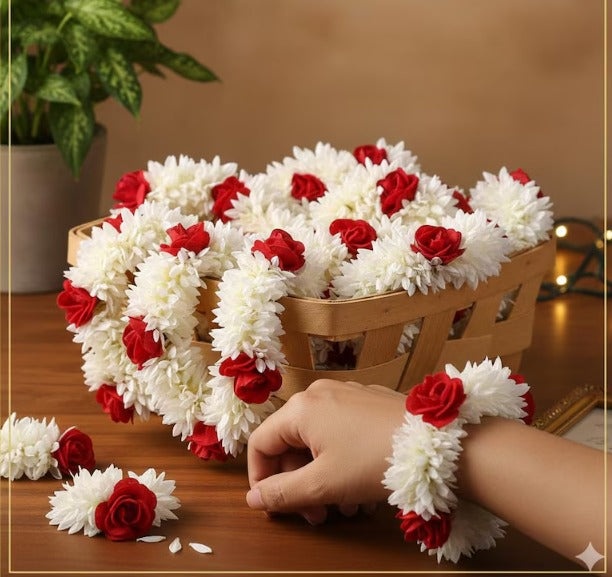Artificial Gajra Bracelet/Wristlet for Wedding, Mehndi, Haldi, Bridesmaid 12 pieces Red color