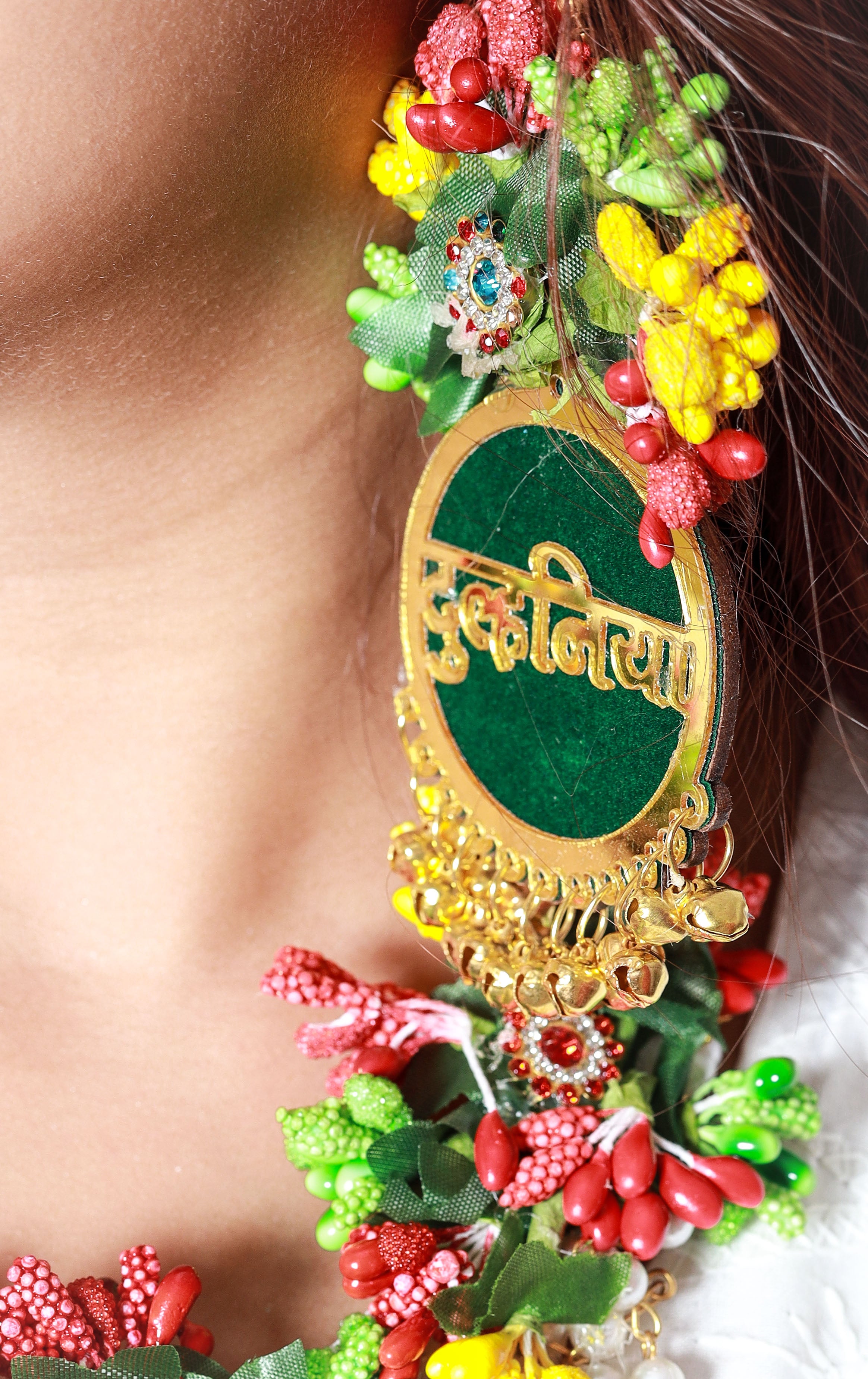 Handmade Multicolor Floral Choker Necklace with Pearl Detailing for Haldi, Mehendi & Bridal Functions