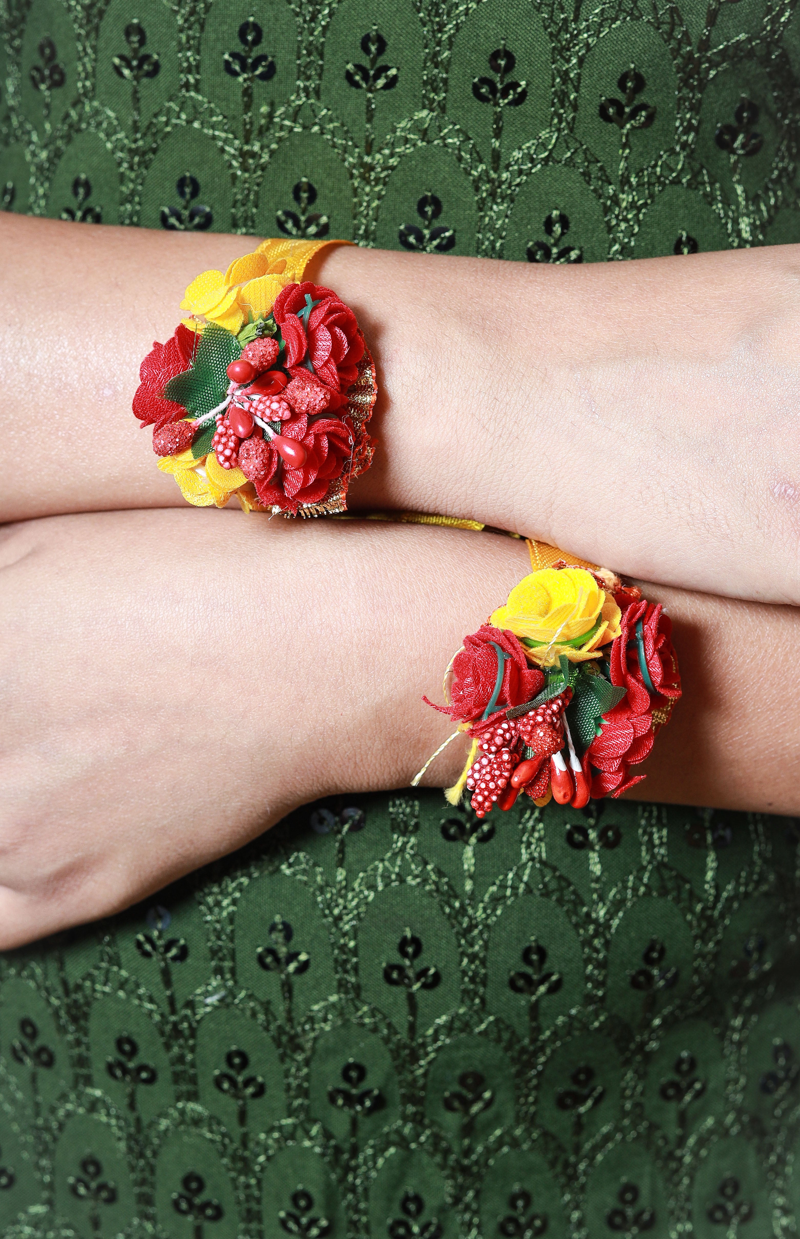 Handmade Multicolor Floral Choker & Long Pearl Haar Set for Haldi, Mehendi & Bridal Functions