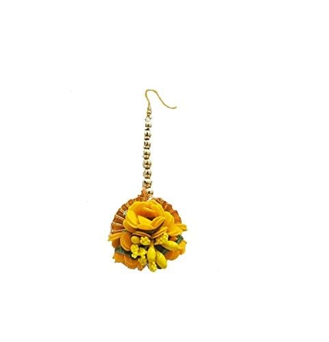 (Pack of 20) Flower Maang Tikka Set for Wedding | Shaadi| Haldi | Mehandi | Party in Yellow Colour for Girls and Women, Floral Jewellery/Jewelry Mangtika