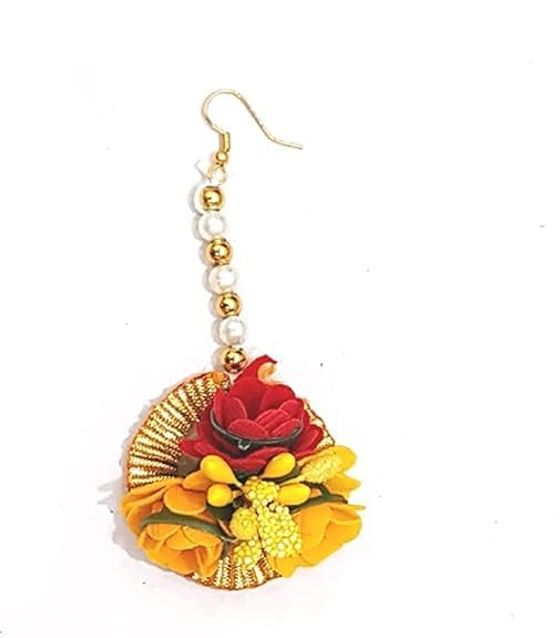 (Pack of 20) 10 Haldi & 10 Mehendi Flower Maang Tikka Set for Wedding | Shaadi| Haldi | Mehandi | Party in Yellow Colour for Girls and Women