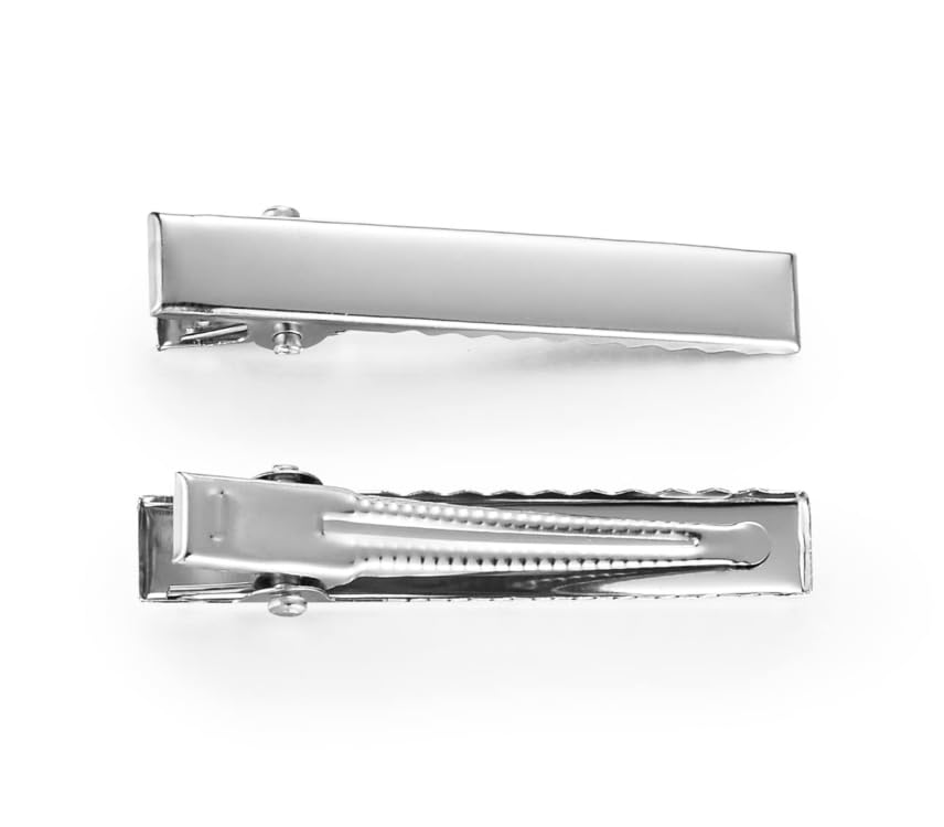 Flat Metal Single Prong Alligator Duckbills Diy Barrette Bow Hair Clips, Set Of 50 Pieces ( 4.5 cm )Silver