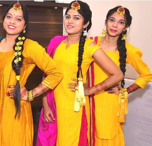 (Pack of 20) Flower Maang Tikka Set for Wedding | Shaadi| Haldi | Mehandi | Party in Yellow Colour for Girls and Women, Floral Jewellery/Jewelry Mangtika