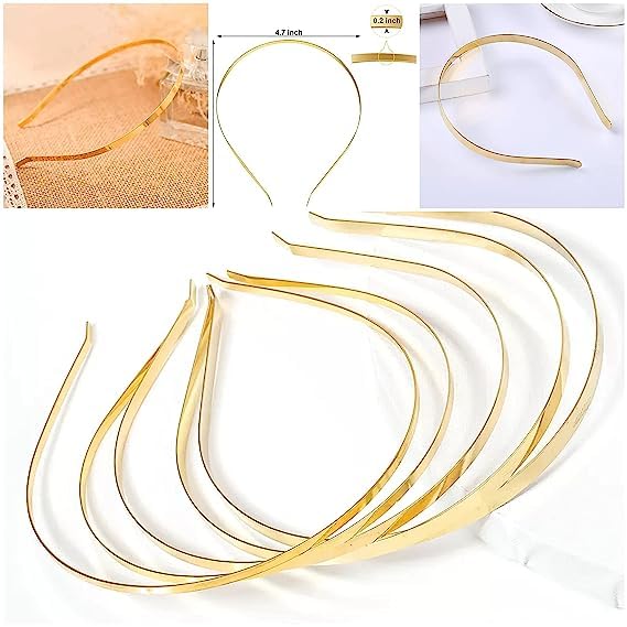 Golden Metal hairband (Pack of 10) | Free size head band for Kids Girls Women and DIY projects