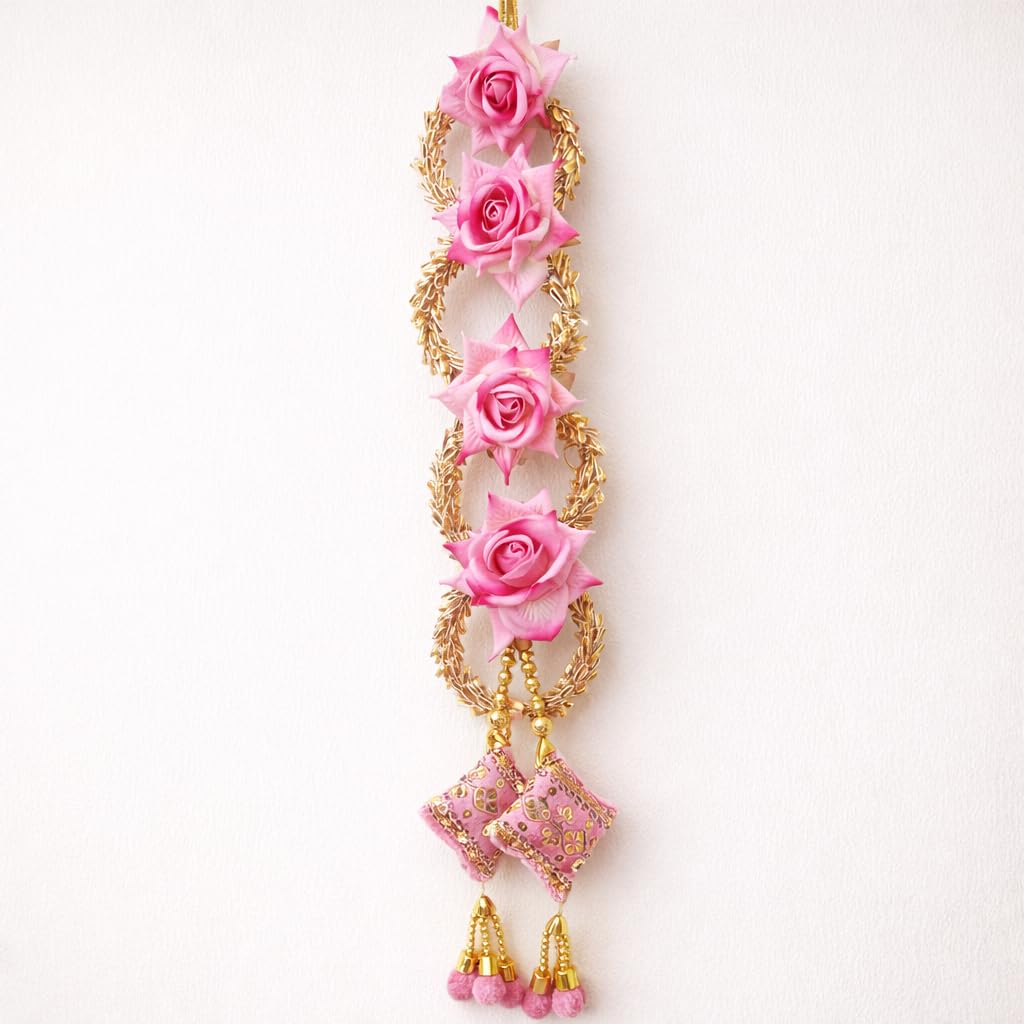 Handmade Punjabi Paranda for Women – Traditional Patiala Shahi Hair Parandi/Braid Extension Choti with Tassels, Bridal & Festive Ethnic Hair Accessory (Pink Rose) Combo of 2 pcs pack pink color