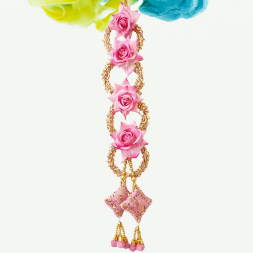Handmade Punjabi Paranda for Women – Traditional Patiala Shahi Hair Parandi/Braid Extension Choti with Tassels, Bridal & Festive Ethnic Hair Accessory (Pink Rose) Combo of 2 pcs pack pink color