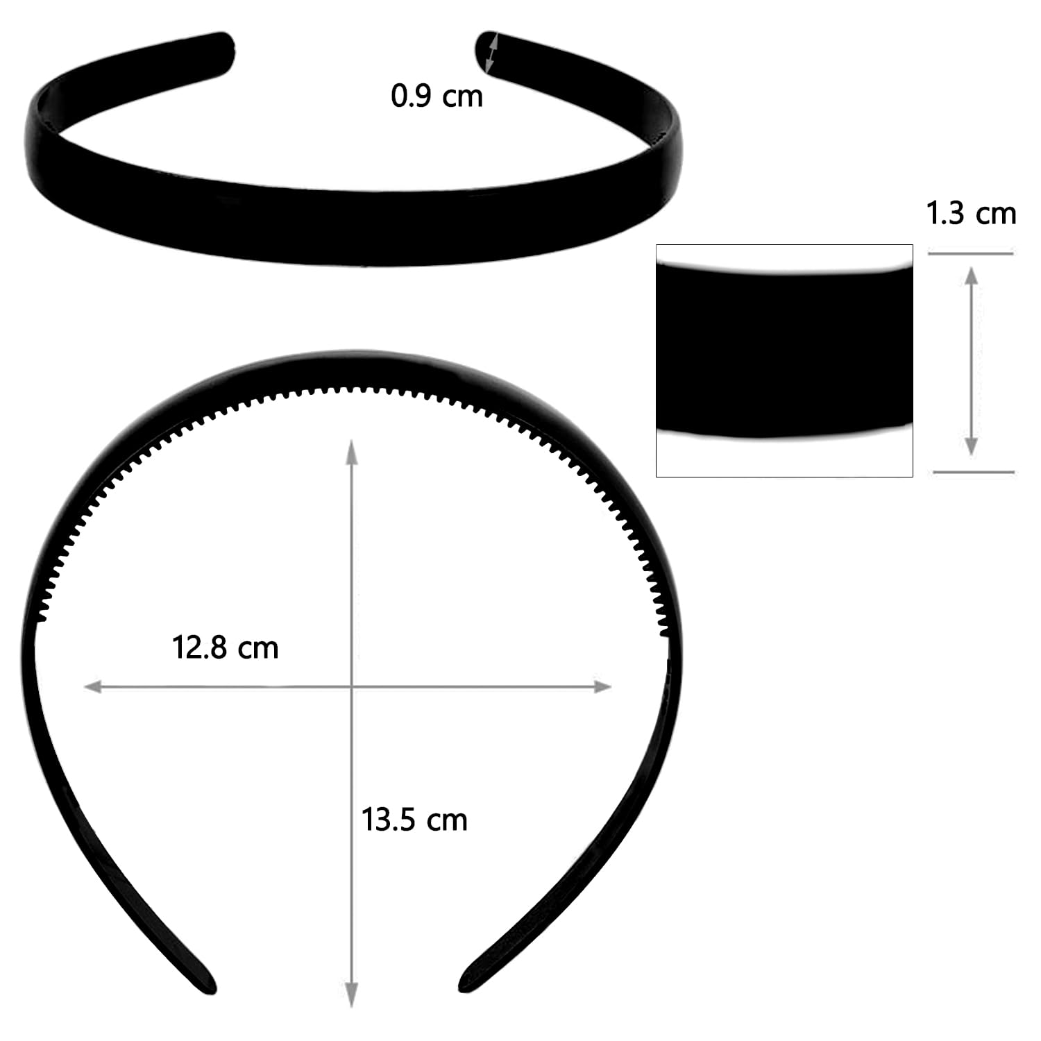 Set Of 12 Plastic Hair Bands for Girls & women (MEDIUM, BLACK)