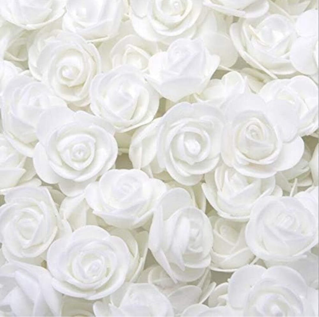 100 Pcs Small Dark Pink Foam Roses – Artificial Mini Flowers for Wedding, Party, Home & Puja Decoration | Pooja Thali, Temple Decor, Valentine’s, Baby Shower, DIY Crafts & Gifts (Pink)