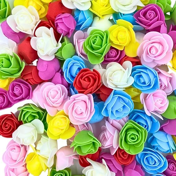 100 Pcs Small Dark Pink Foam Roses – Artificial Mini Flowers for Wedding, Party, Home & Puja Decoration | Pooja Thali, Temple Decor, Valentine’s, Baby Shower, DIY Crafts & Gifts (Pink)