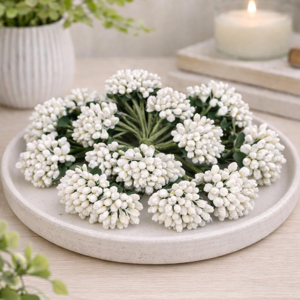 12 Bunch Decorative Artificial Gold Pollen Flower Perfect for Tiara, Wedding Jewelry & DIY Making Flowers for Bouquet, Hamper, Trousseau Decoration Items(12 Bunch of 144 Pollen Each)