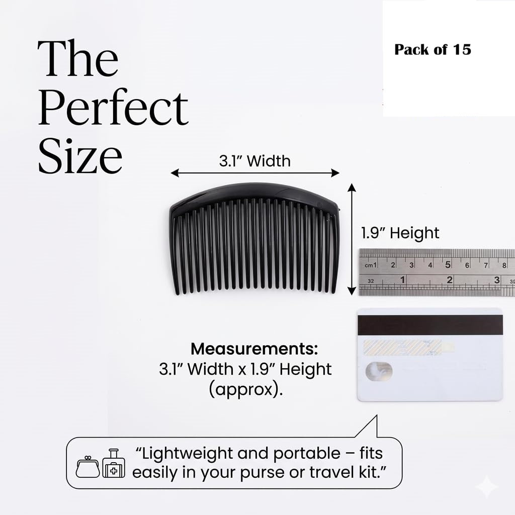 15 Pieces Thin Side Comb (Black) Hair Clip Hairpin Plastic Hair Slides Hair Accessories for Women and Girls