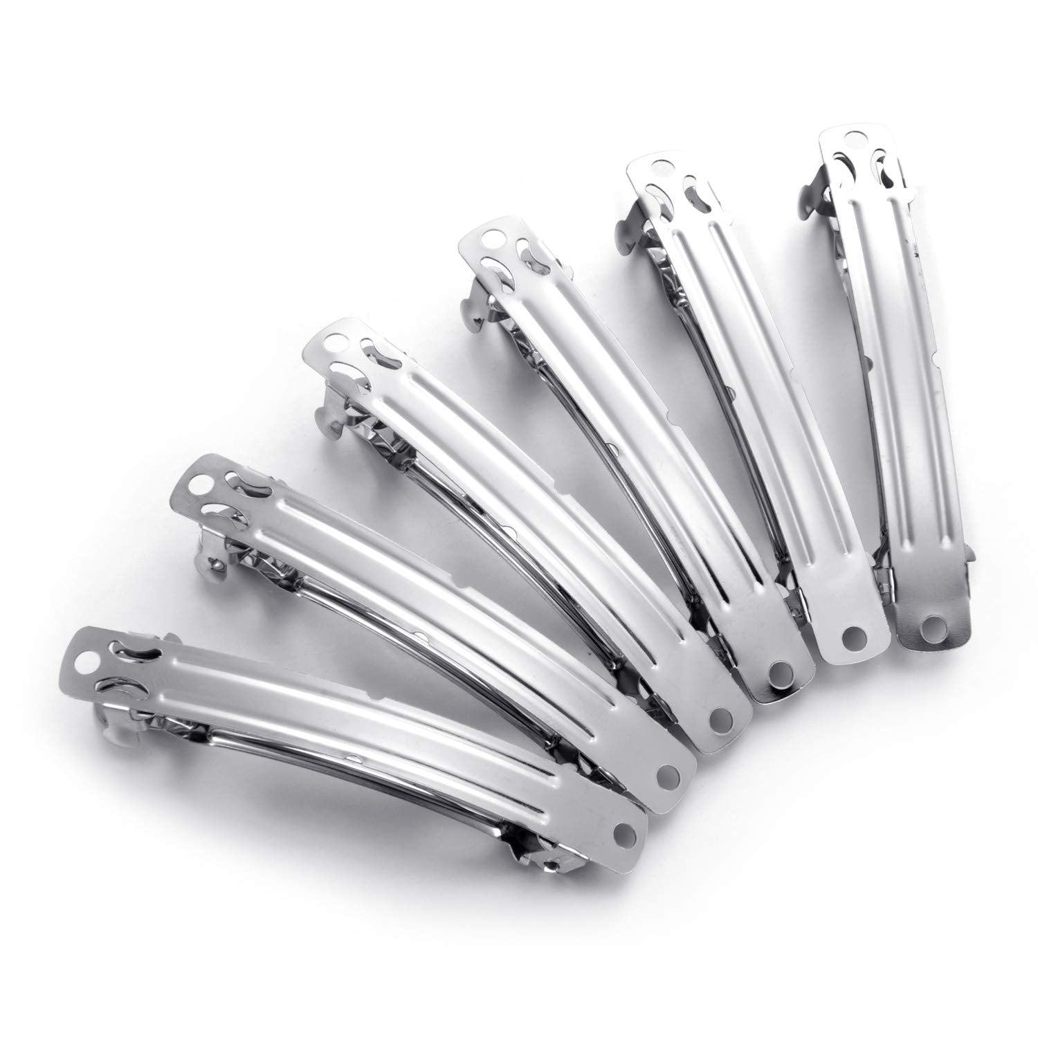 Silver Plated Hair Clip French Barrettes for Girls & Women, Pack of 50 Pcs DIY Craft 7cm Silver