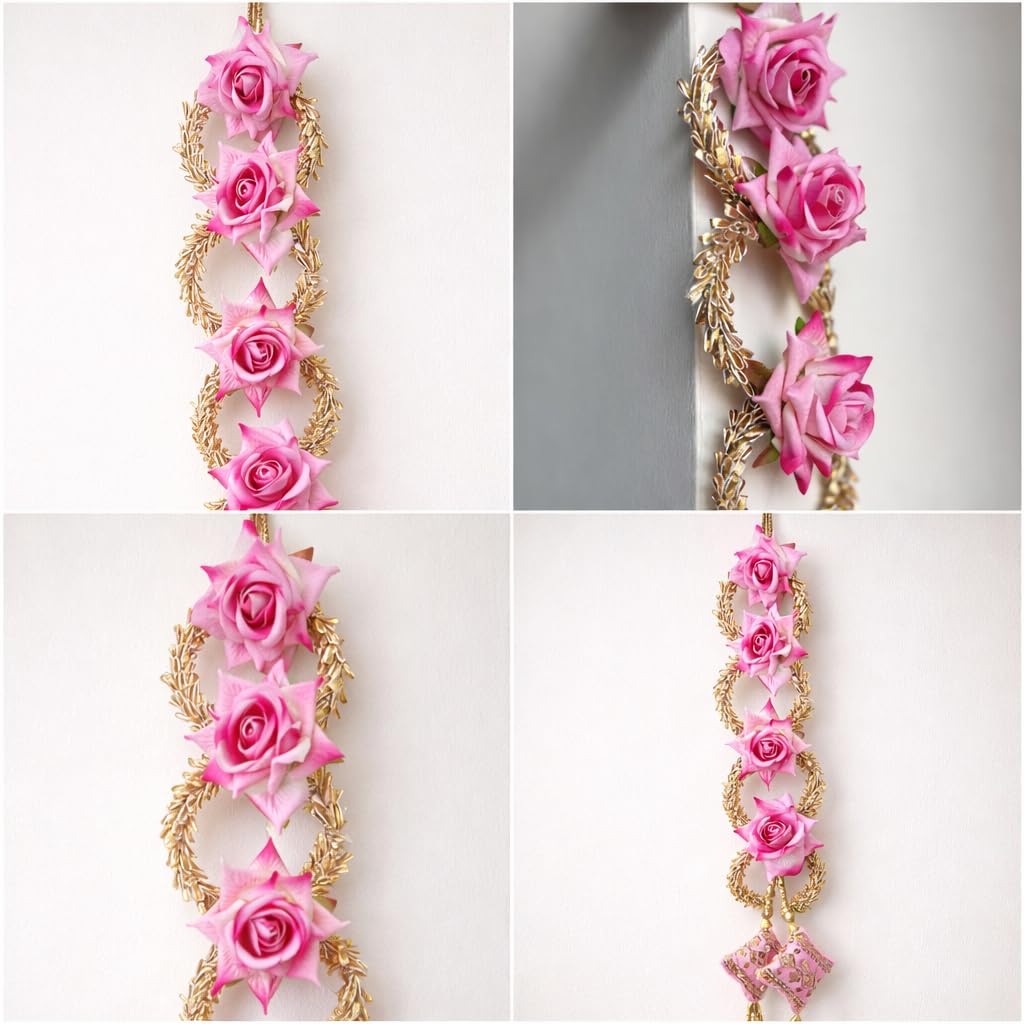 Handmade Punjabi Paranda for Women – Traditional Patiala Shahi Hair Parandi/Braid Extension Choti with Tassels, Bridal & Festive Ethnic Hair Accessory (Pink Rose) Combo of 2 pcs pack pink color
