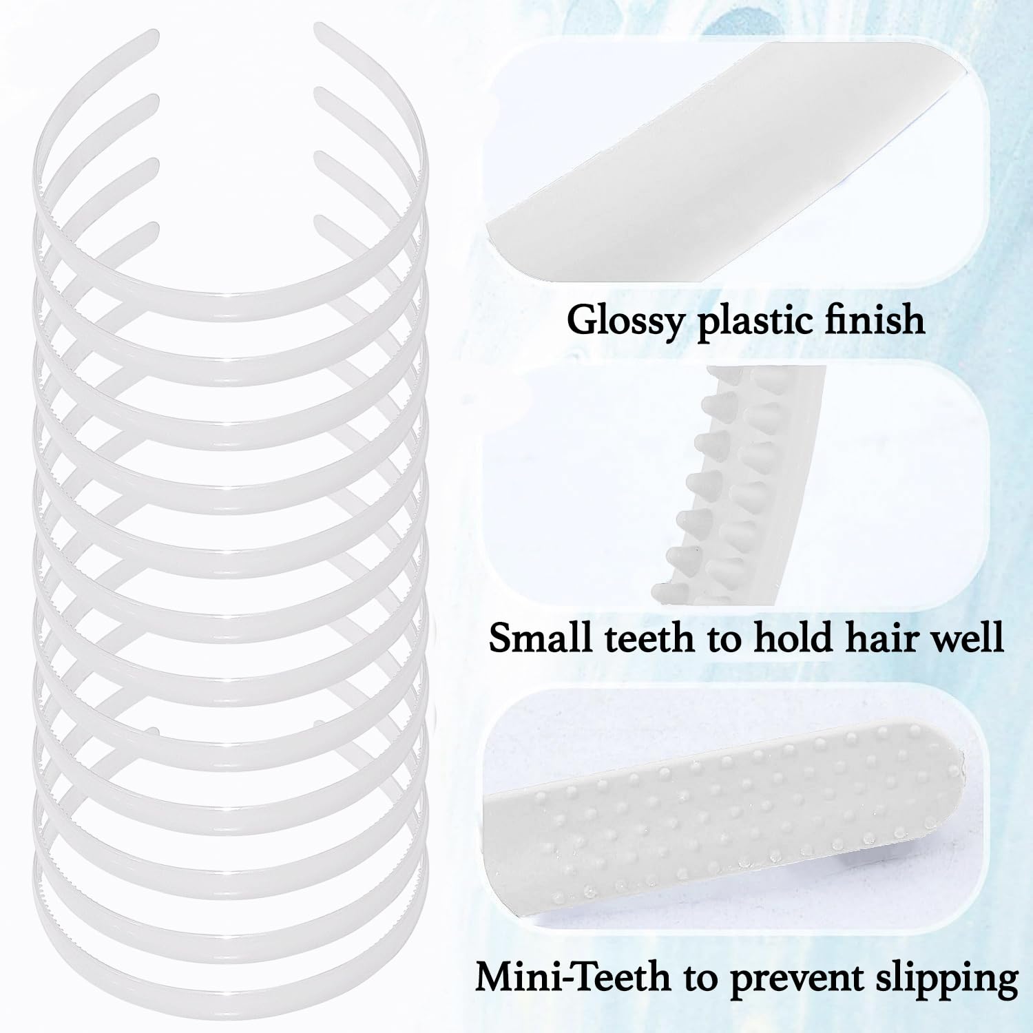 12 Pcs White Plastic Hairbands – Non-Slip Thick & Thin Hair Hair Accessories for Girls