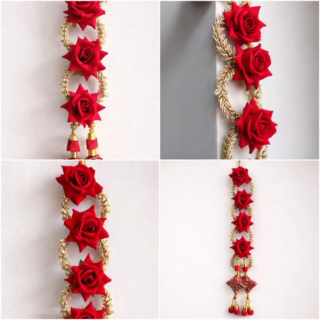 Handmade Punjabi Paranda for Women – Traditional Patiala Shahi Hair Parandi/Braid Extension Choti with Tassels, Bridal & Festive Ethnic Hair Accessory (Maroon Rose) Pack of 2