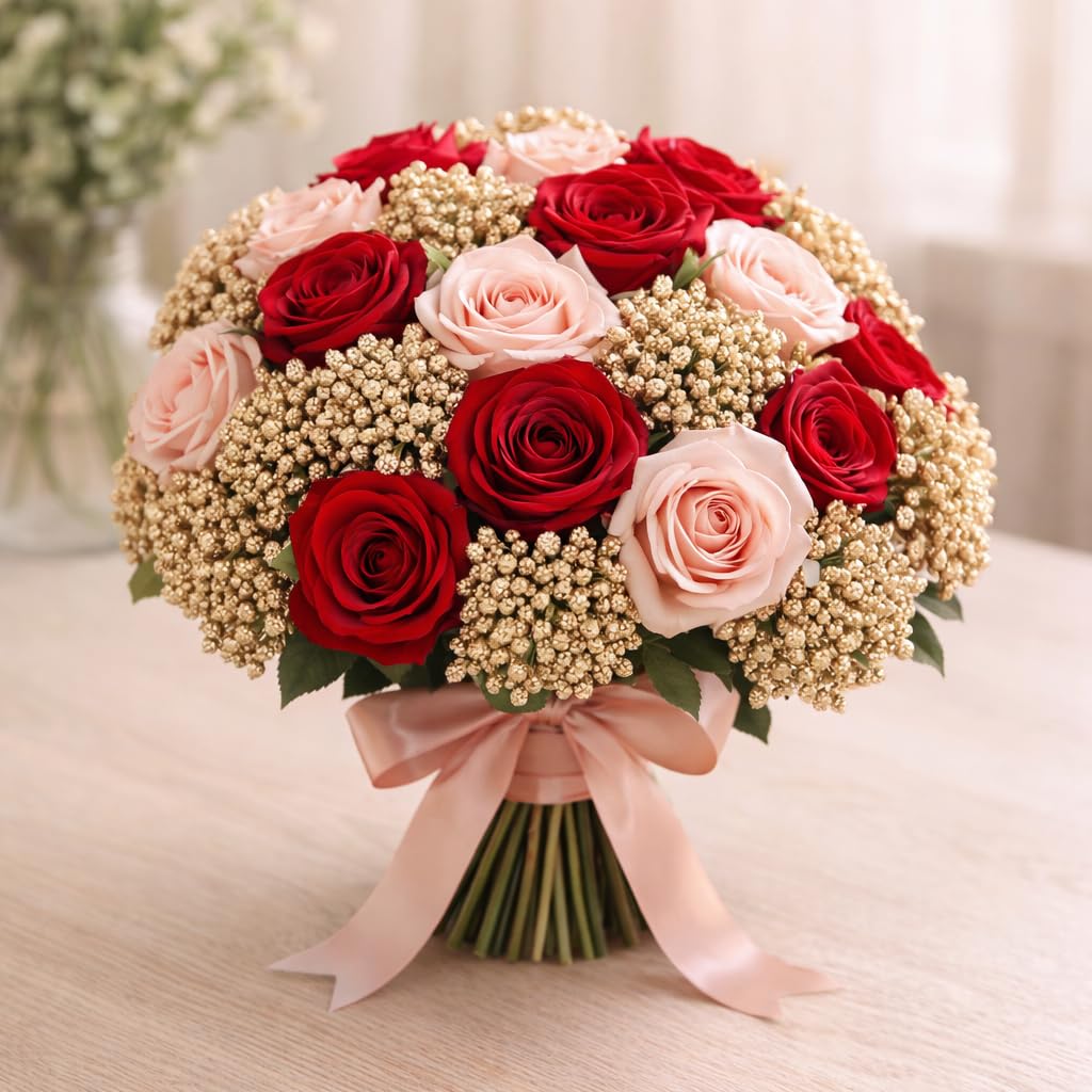 12 Bunch Decorative Artificial Gold Pollen Flower Perfect for Tiara, Wedding Jewelry & DIY Making Flowers for Bouquet, Hamper, Trousseau Decoration Items(12 Bunch of 144 Pollen Each)