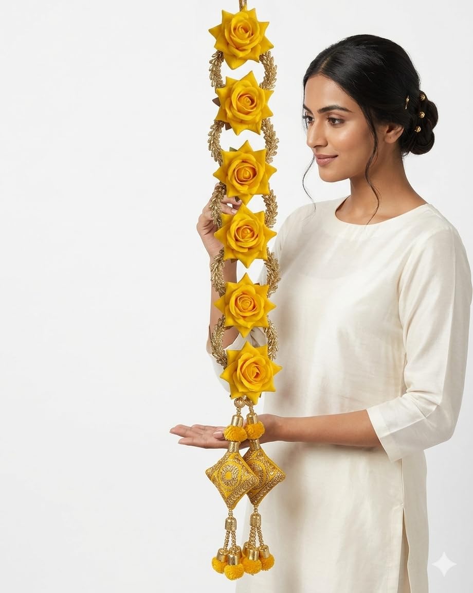 Hair Extensions Punjabi Paranda with Vibrant Yellow Artificial Foam Rose, Traditional Hair Accessory, 1 Pc