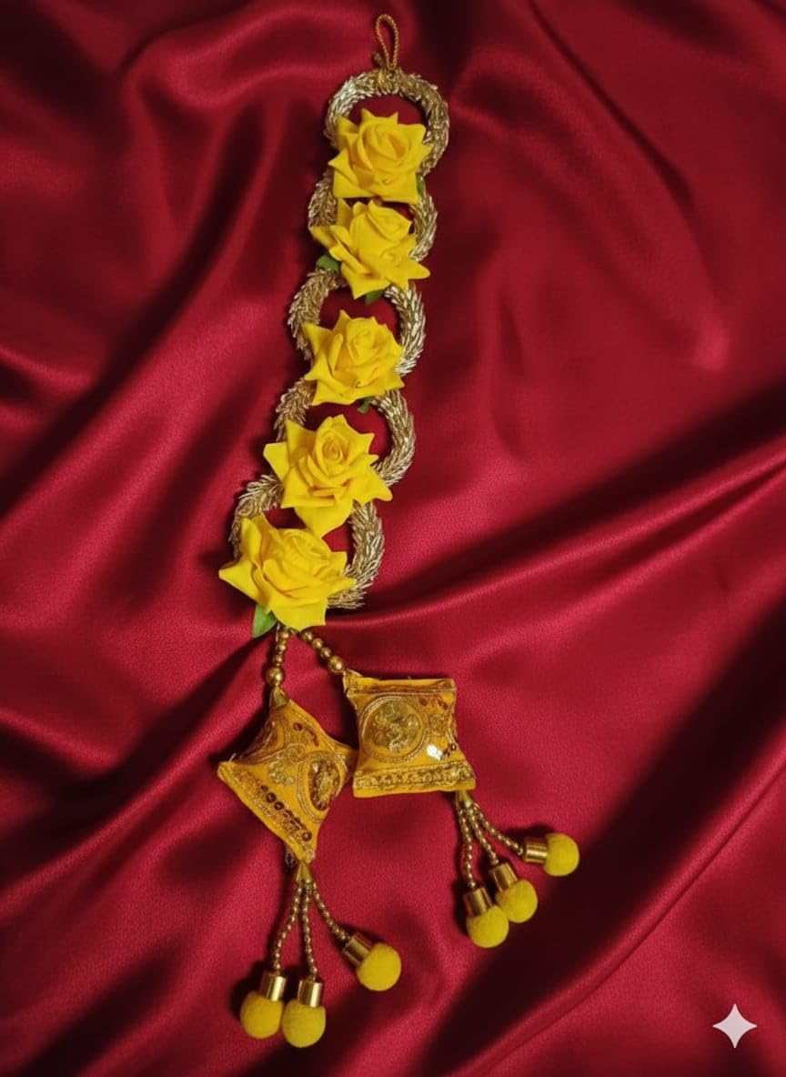 Hair Extensions Punjabi Paranda with Vibrant Yellow Artificial Foam Rose, Traditional Hair Accessory, 1 Pc