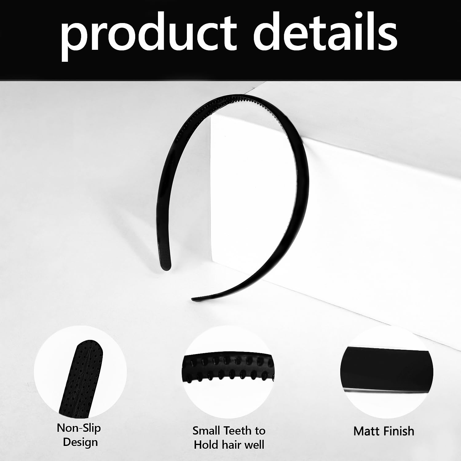 Set Of 12 Plastic Hair Bands for Girls & women (MEDIUM, BLACK)