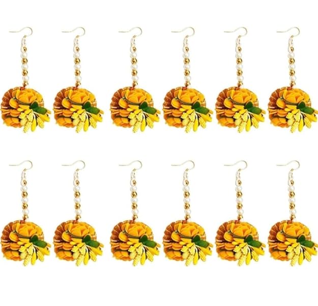 Flower Maang Tikka(Pack Of 15) Wedding | Baby Shower | Shaadi| Haldi | Mehandi | Party in Yellow Colour for Girls and Women, Floral Jewellery/Jewelry Mangtika combo 15 Pcs