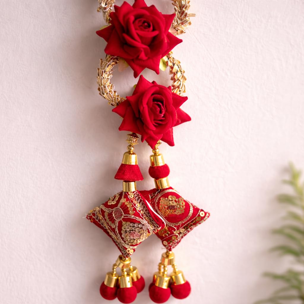 Handmade Punjabi Paranda for Women – Traditional Patiala Shahi Hair Parandi/Braid Extension Choti with Tassels, Bridal & Festive Ethnic Hair Accessory (Red Rose)