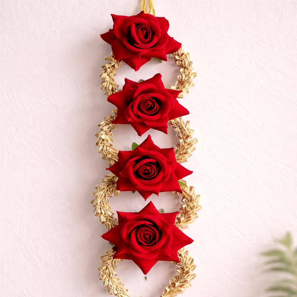 Handmade Punjabi Paranda for Women – Traditional Patiala Shahi Hair Parandi/Braid Extension Choti with Tassels, Bridal & Festive Ethnic Hair Accessory (Red Rose)