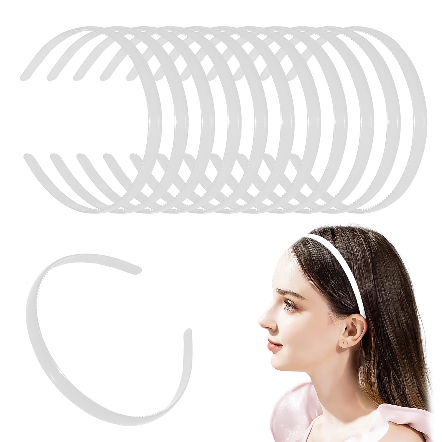 12 Pcs White Plastic Hairbands – Non-Slip Thick & Thin Hair Hair Accessories for Girls