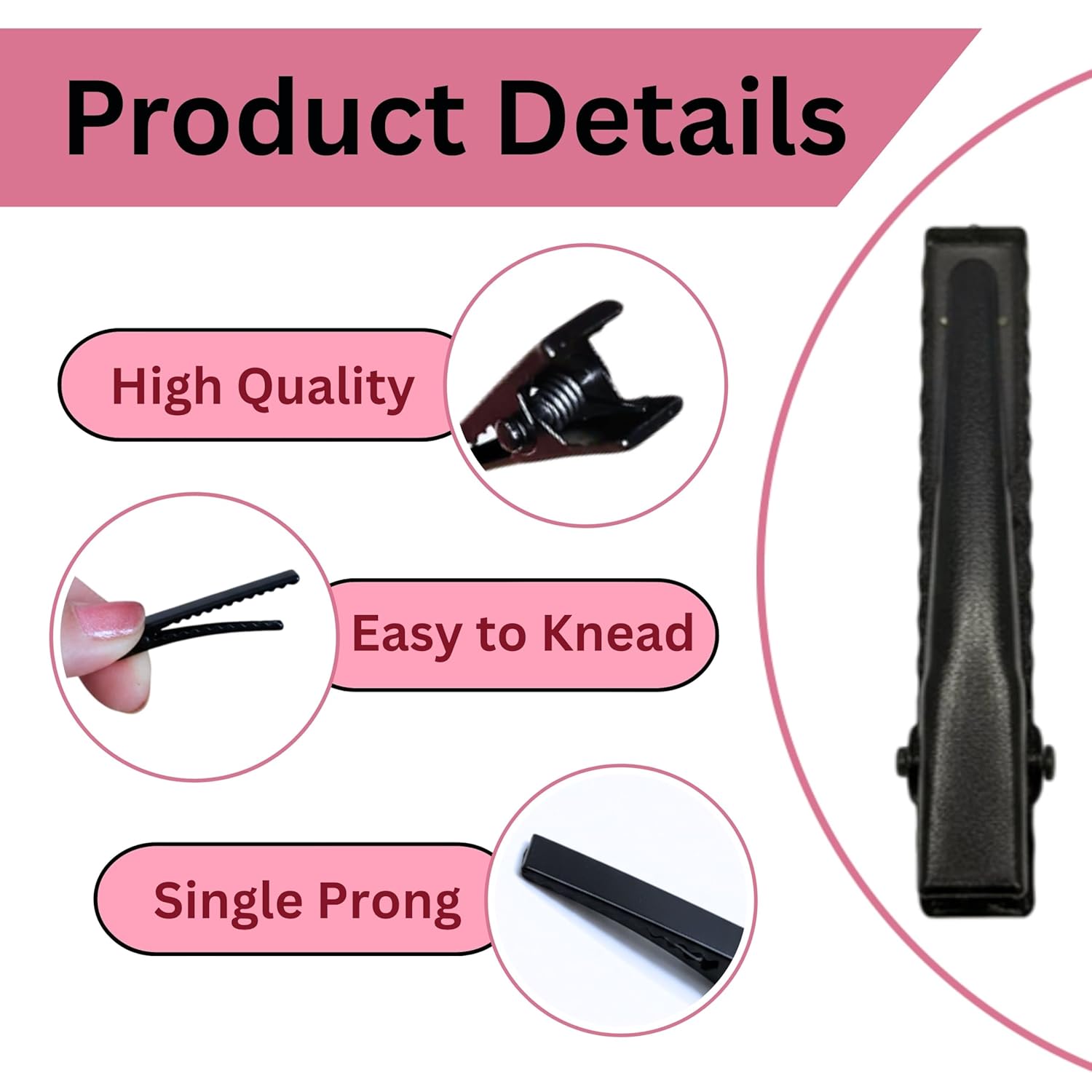 Black Single Prong Alligator Hair Clips Base for DIY Hair Accessories, Barrette Hair Clips for Bow Making, Salon, and Hair Styling (Black Flat (4.5 CM), Pack of 50)