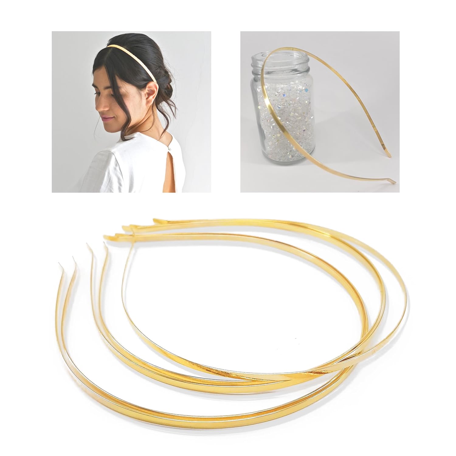Golden Metal hairband (Pack of 10) | Free size head band for Kids Girls Women and DIY projects
