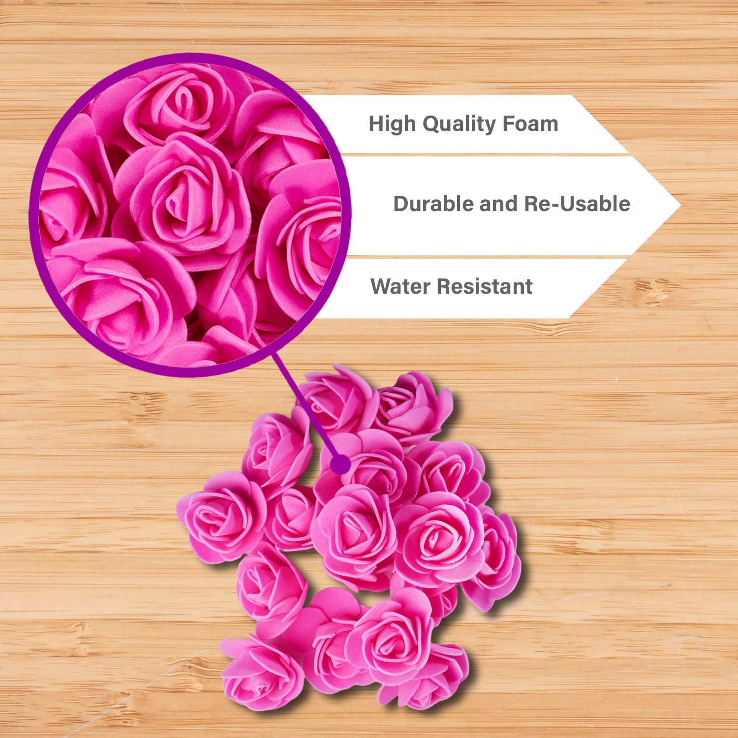 100 Pcs Small Dark Pink Foam Roses – Artificial Mini Flowers for Wedding, Party, Home & Puja Decoration | Pooja Thali, Temple Decor, Valentine’s, Baby Shower, DIY Crafts & Gifts (Pink)