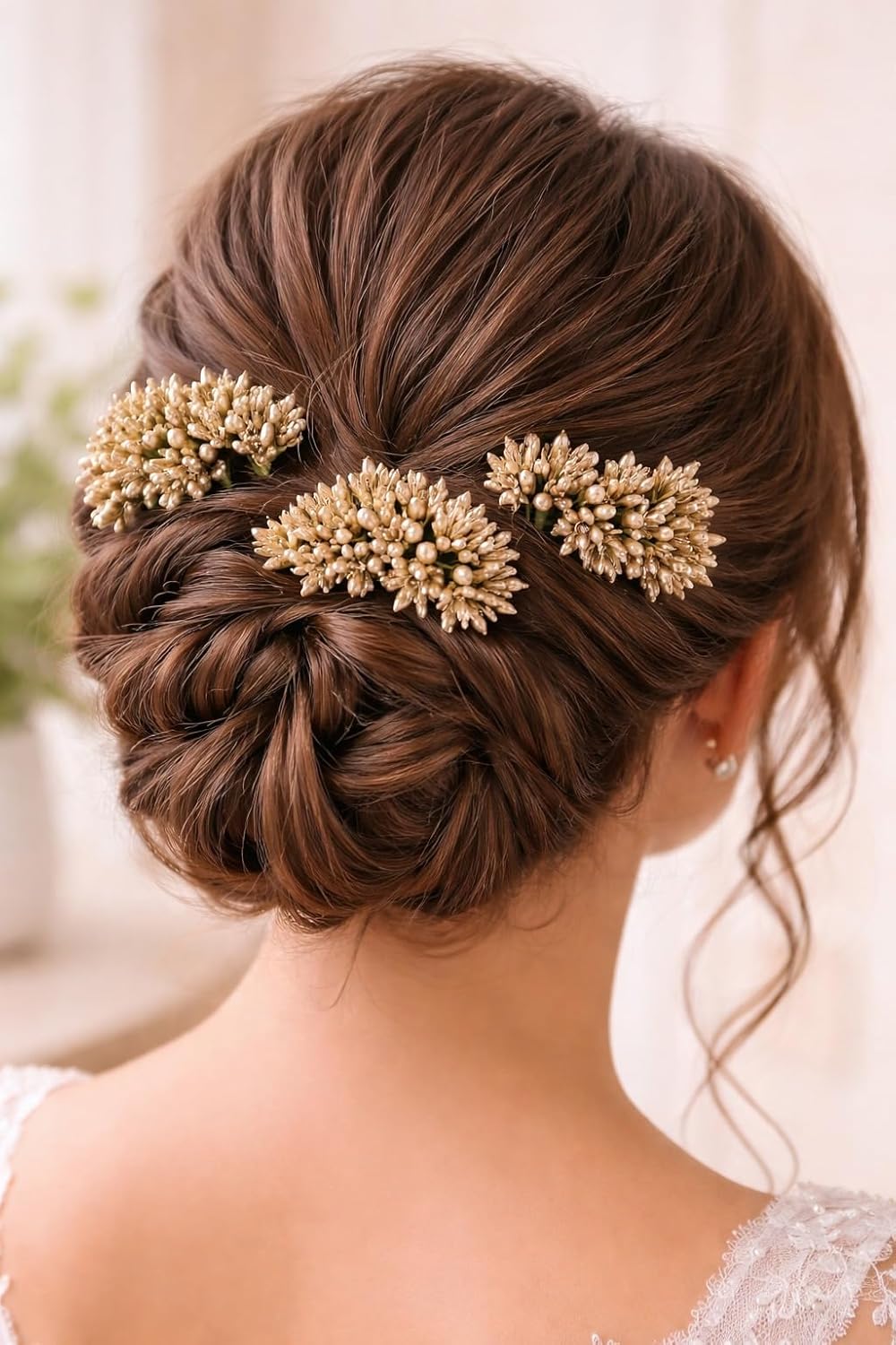 12 Bunch Decorative Artificial Gold Pollen Flower Perfect for Tiara, Wedding Jewelry & DIY Making Flowers for Bouquet, Hamper, Trousseau Decoration Items(12 Bunch of 144 Pollen Each)