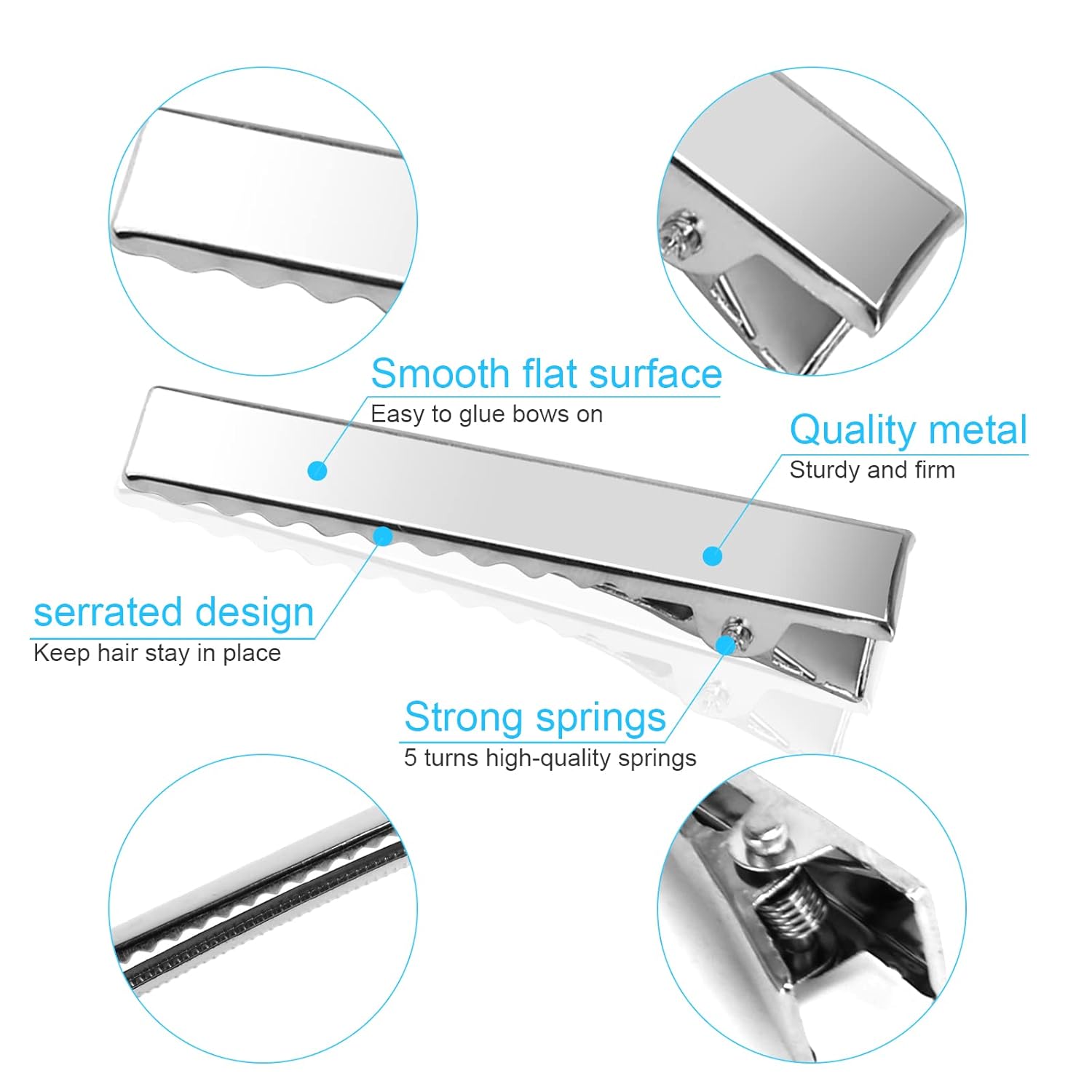 Alligator Hair Clips, 200 PCS Single Prong Metal Clips for Hair Bows and Crafts - Silver Flat Gator Clips in Bulk DIY Supplies for Accessory Making (1.8 Inch & 2.2 Inch)