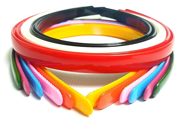 Girls Set Of 12 Multi Color Plastic Hair Bands-random multi colour(wide)