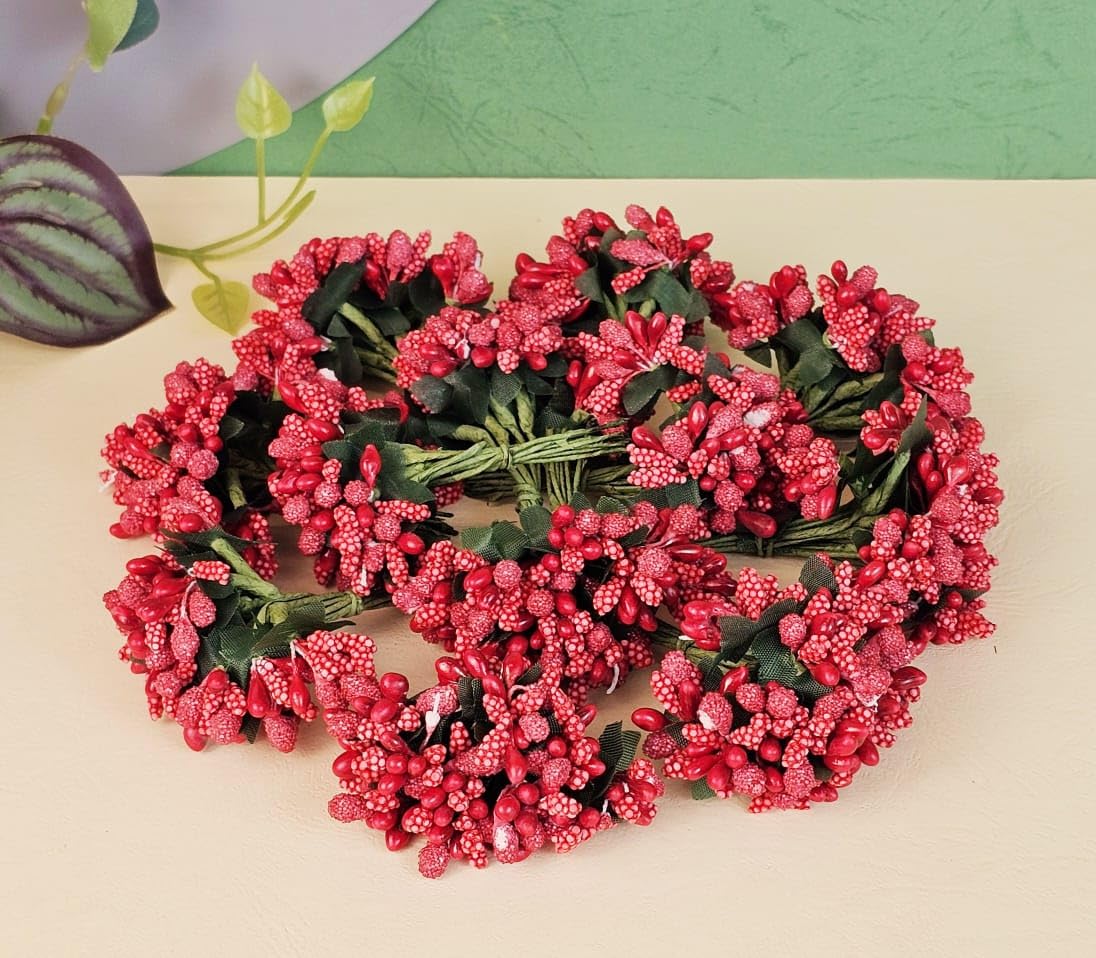 12 Bunch Decorative Artificial Gold Pollen Flower Perfect for Tiara, Wedding Jewelry & DIY Making Flowers for Bouquet, Hamper, Trousseau Decoration Items(12 Bunch of 144 Pollen Each)