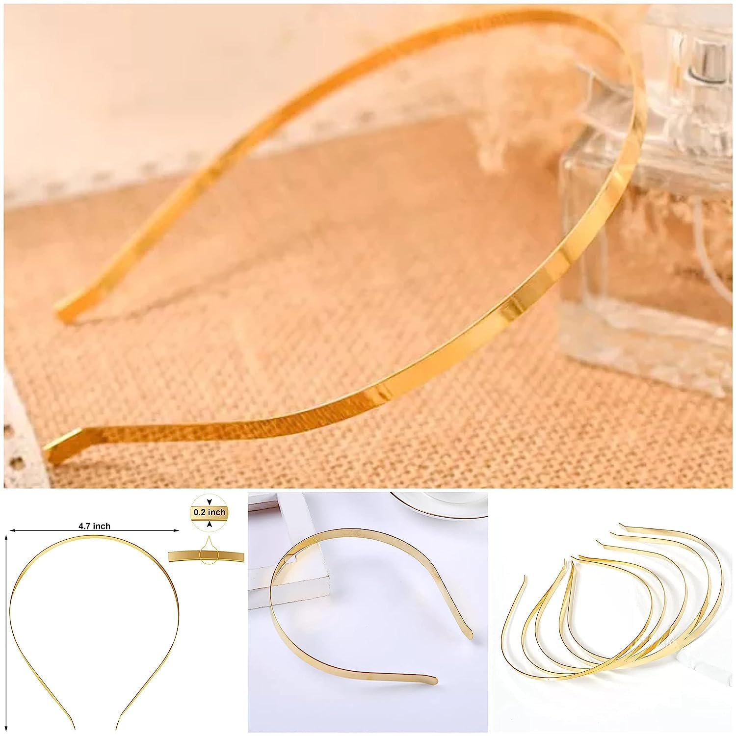 Golden Metal hairband (Pack of 10) | Free size head band for Kids Girls Women and DIY projects