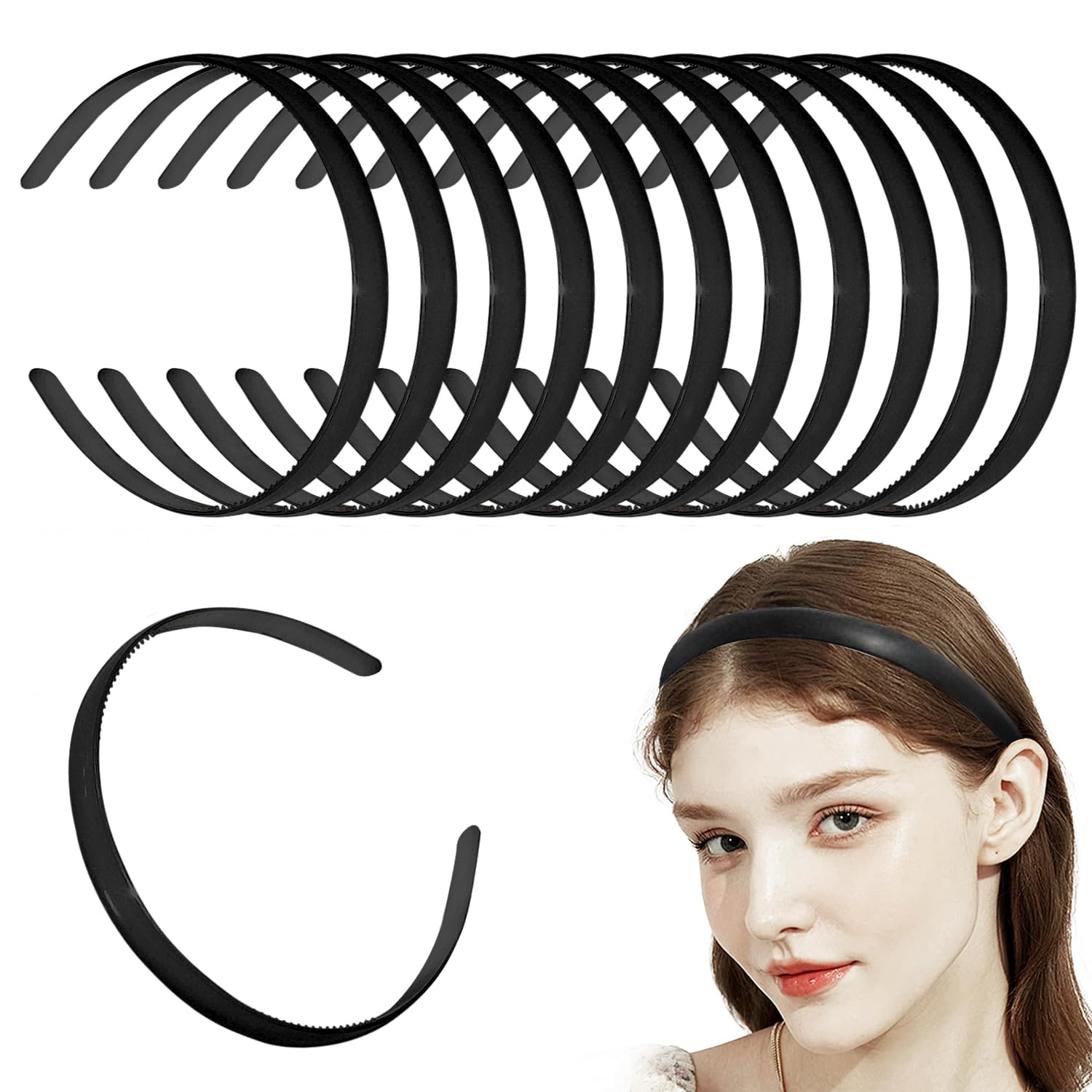 Set Of 12 Plastic Hair Bands for Girls & women (MEDIUM, BLACK)