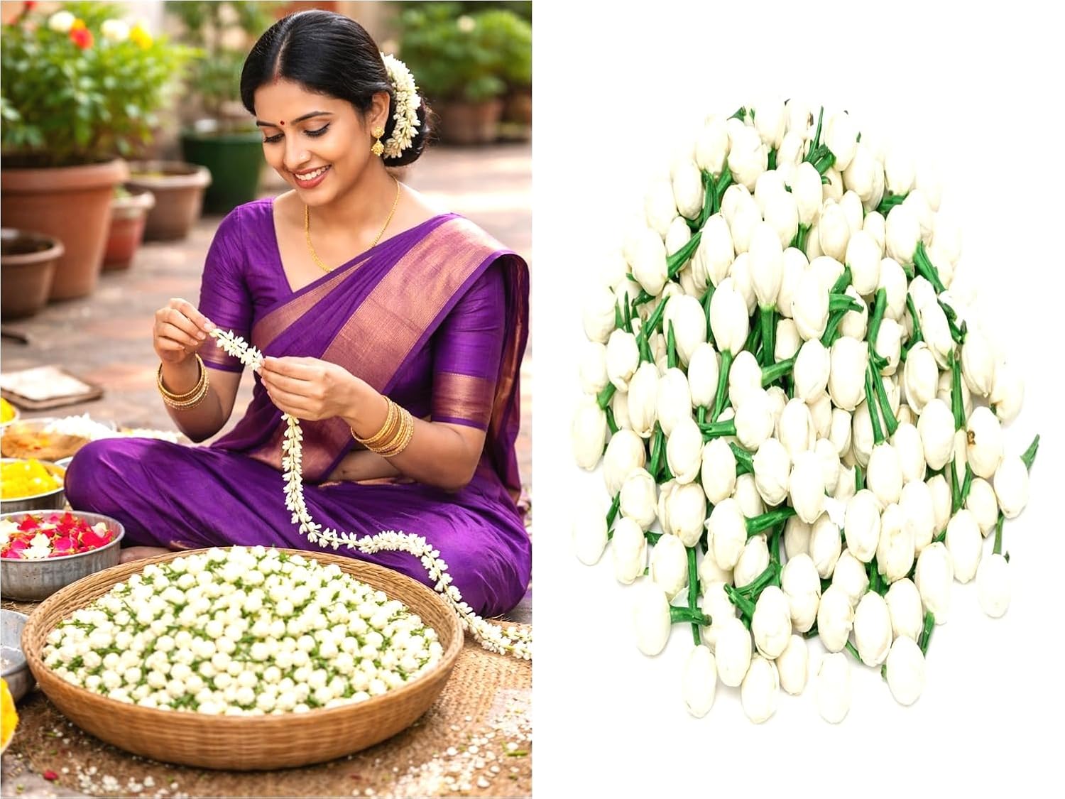 Artificial Mogra Buds/Jasmine Flower for Jewellery Making, Craft Material Hair Accessory Set (White- 500 Buds)