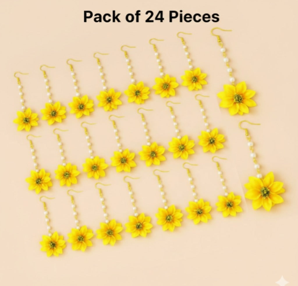 24 pcs yellow sunflower maangtikka