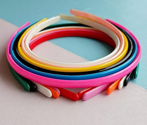 Girls Set Of 12 Multi Color Plastic Hair Bands-random multi colour(wide)