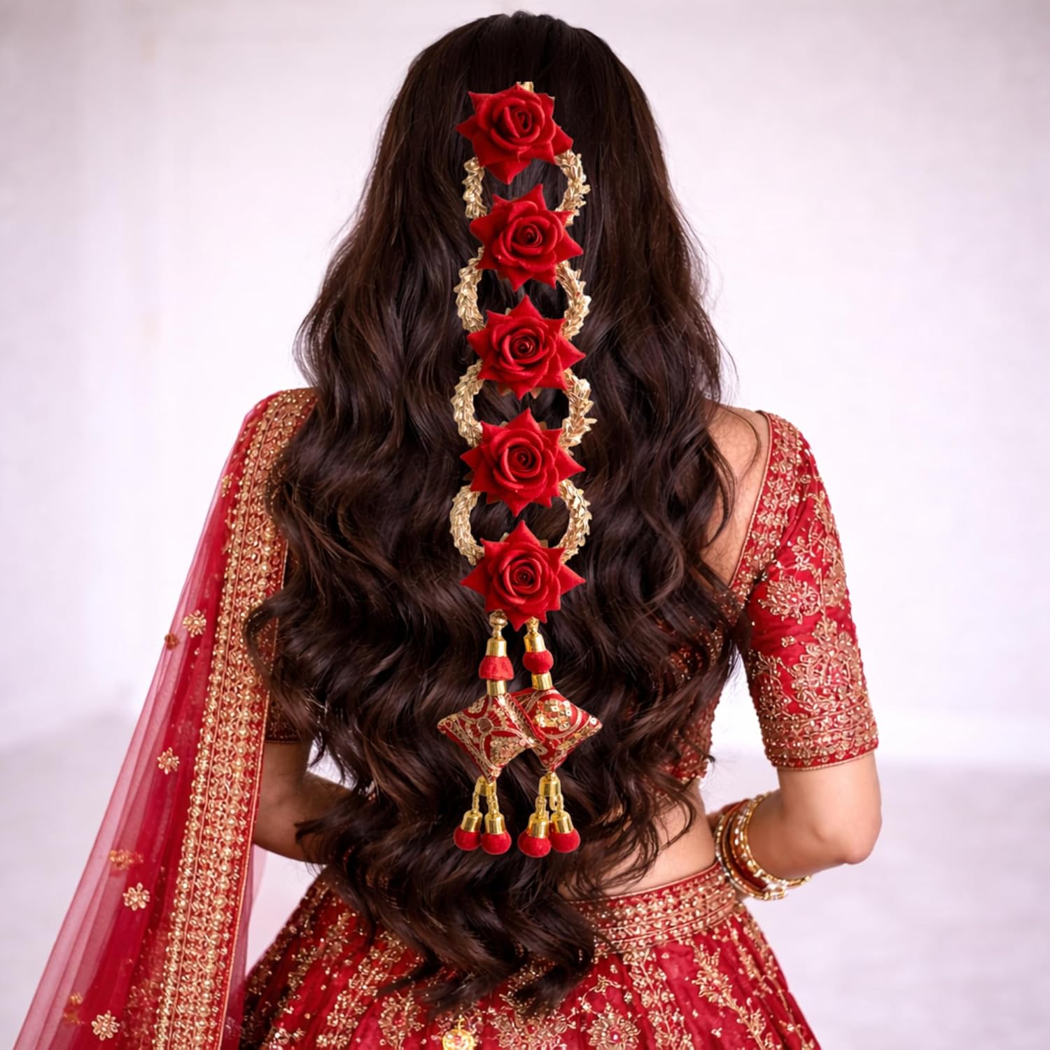 Handmade Punjabi Paranda for Women – Traditional Patiala Shahi Hair Parandi/Braid Extension Choti with Tassels, Bridal & Festive Ethnic Hair Accessory (Maroon Rose) Pack of 2