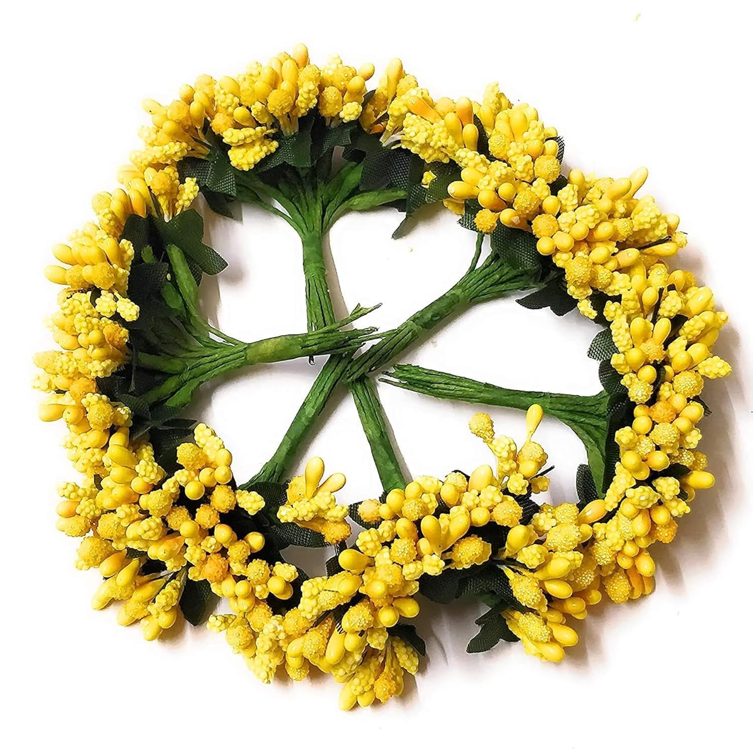12 Bunch Decorative Artificial Gold Pollen Flower Perfect for Tiara, Wedding Jewelry & DIY Making Flowers for Bouquet, Hamper, Trousseau Decoration Items(12 Bunch of 144 Pollen Each)