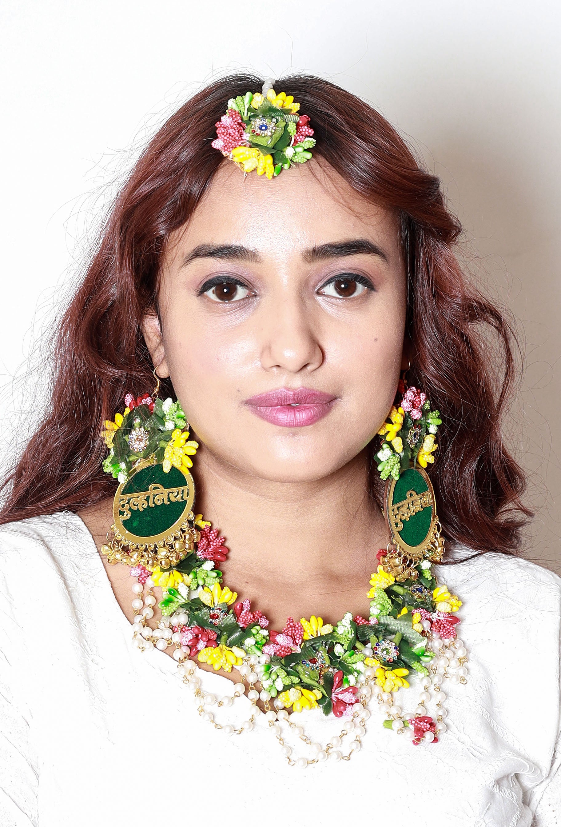 Jewellery Set For Haldi Gota Patti Necklace, Earrings, Bracelet & Maang Tika for Women & Girls (Mehandi/Haldi/Wedding/Bridal/Baby Shower)