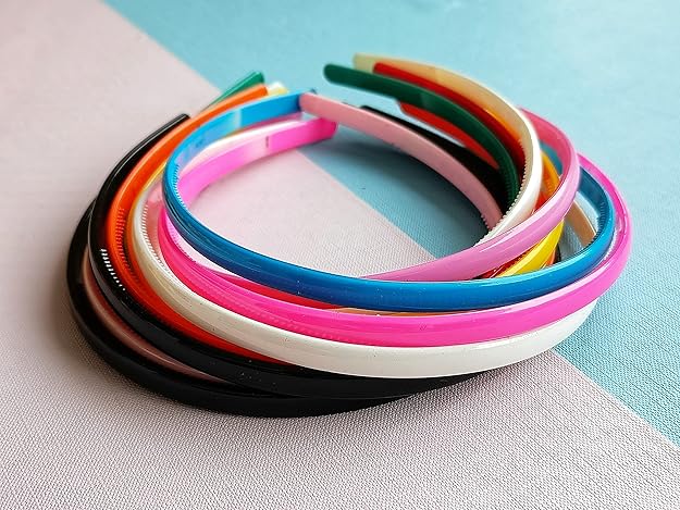 Girls Set Of 12 Multi Color Plastic Hair Bands-random multi colour(wide)