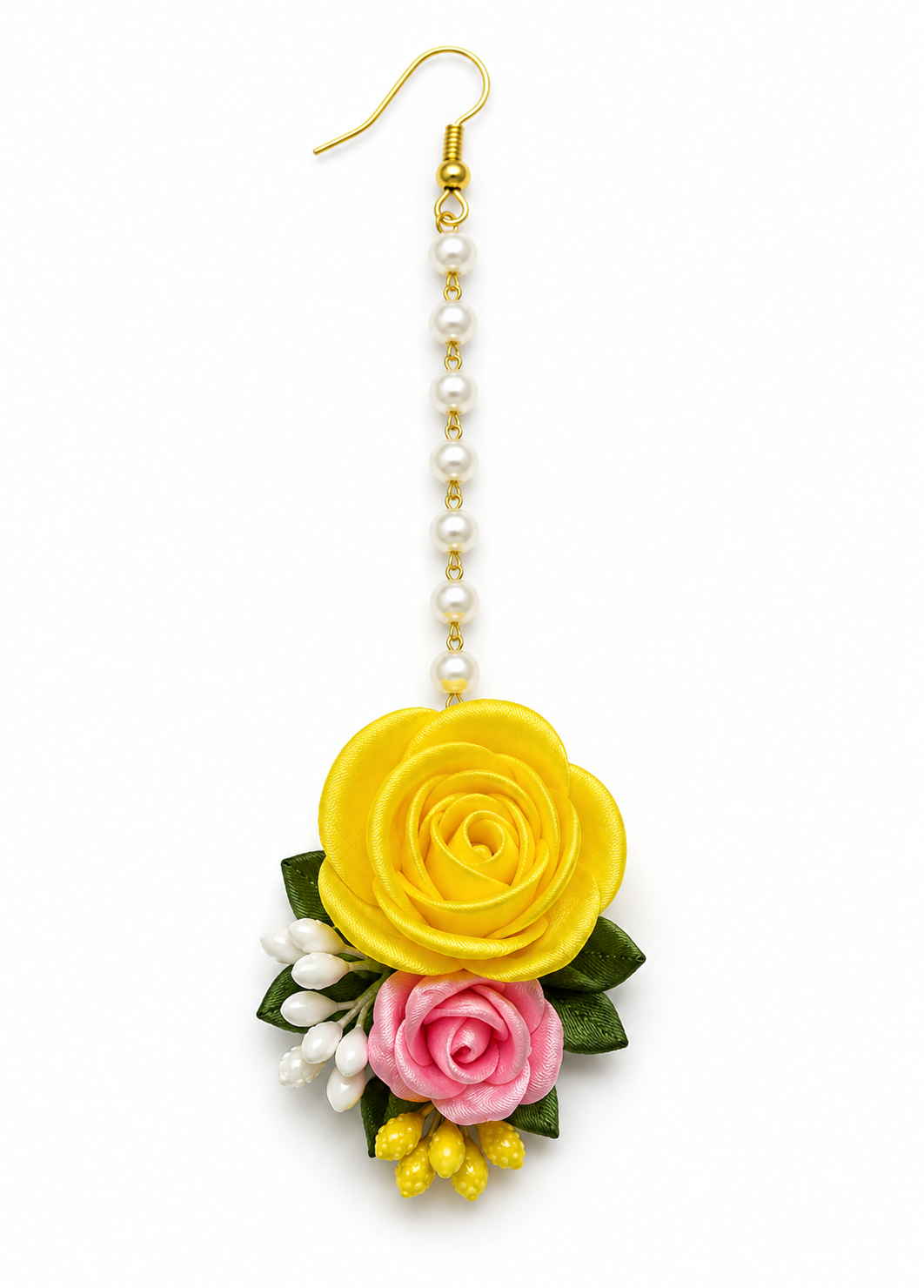 Pack of 20 Handmade Floral Maang Tikka for Wedding, Haldi & Mehndi | Yellow Rose Flower Hair Accessory | Bridal Floral Jewellery Favors