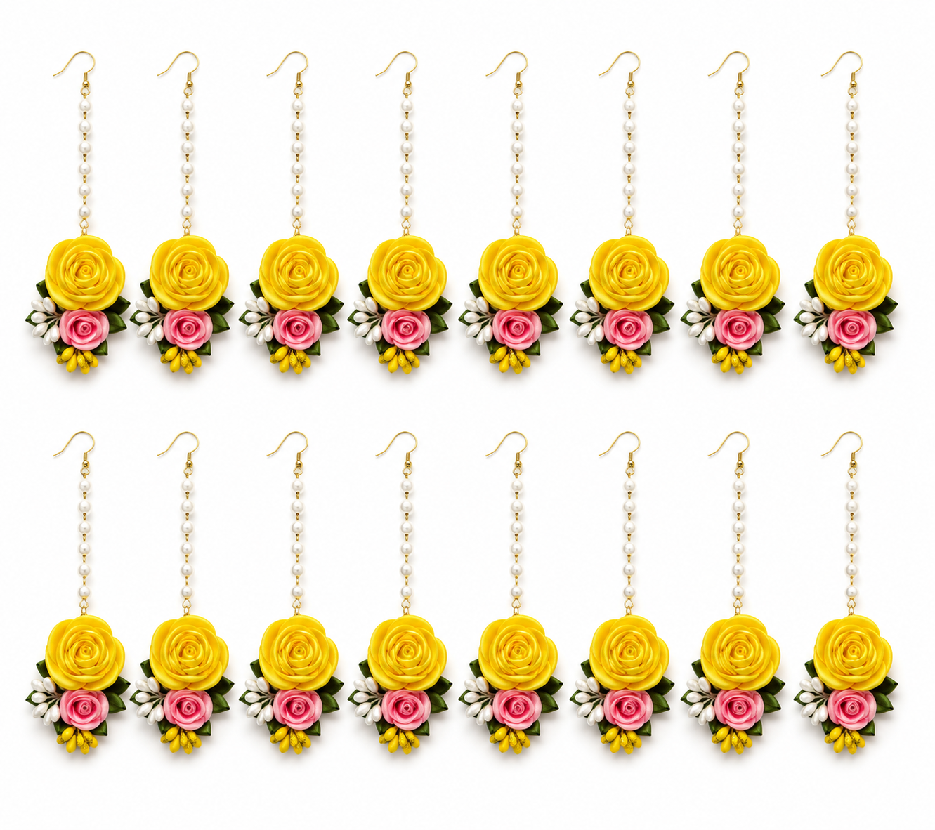 Pack of 20 Handmade Floral Maang Tikka for Wedding, Haldi & Mehndi | Yellow Rose Flower Hair Accessory | Bridal Floral Jewellery Favors
