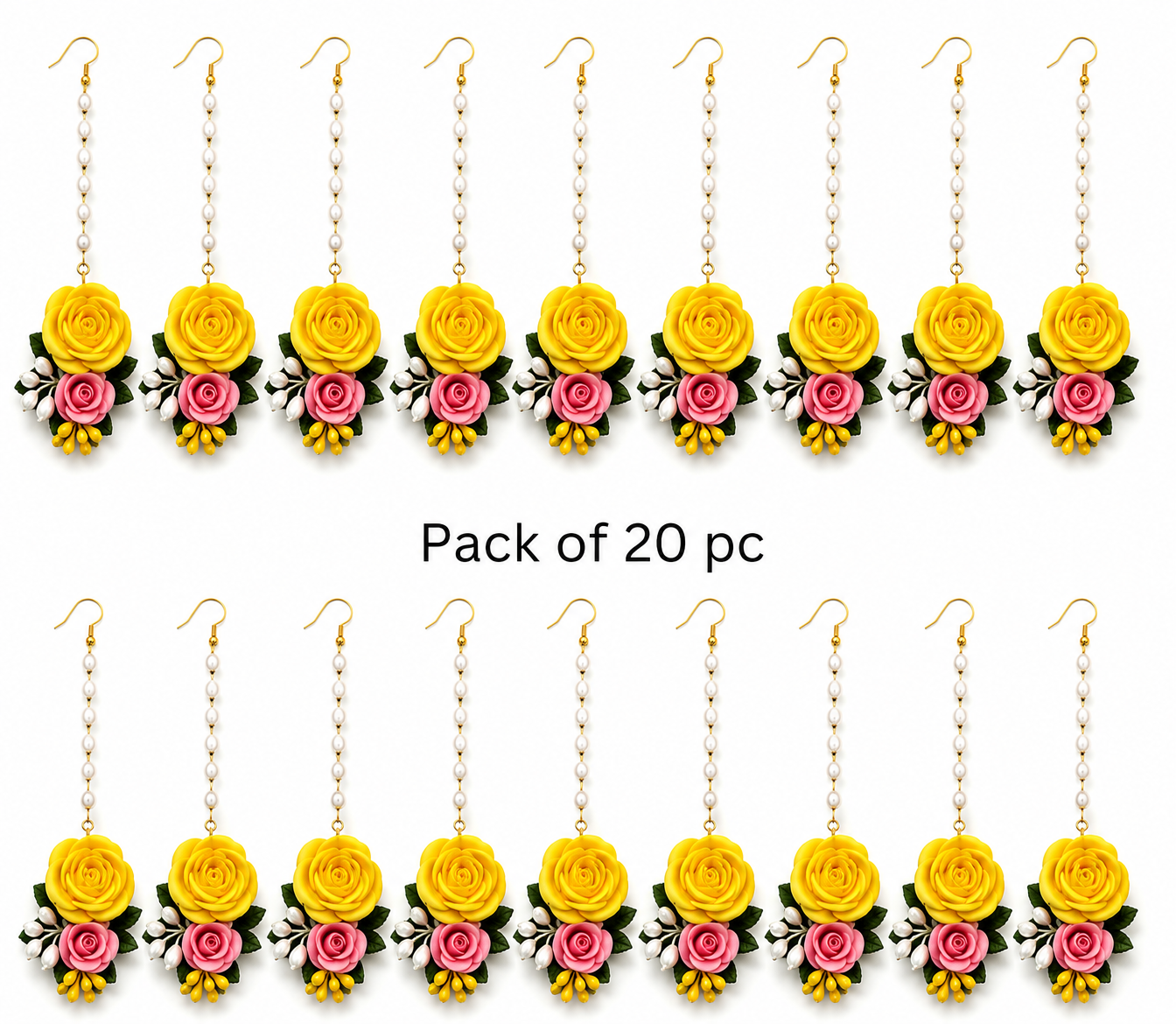 Pack of 20 Handmade Floral Maang Tikka for Wedding, Haldi & Mehndi | Yellow Rose Flower Hair Accessory | Bridal Floral Jewellery Favors