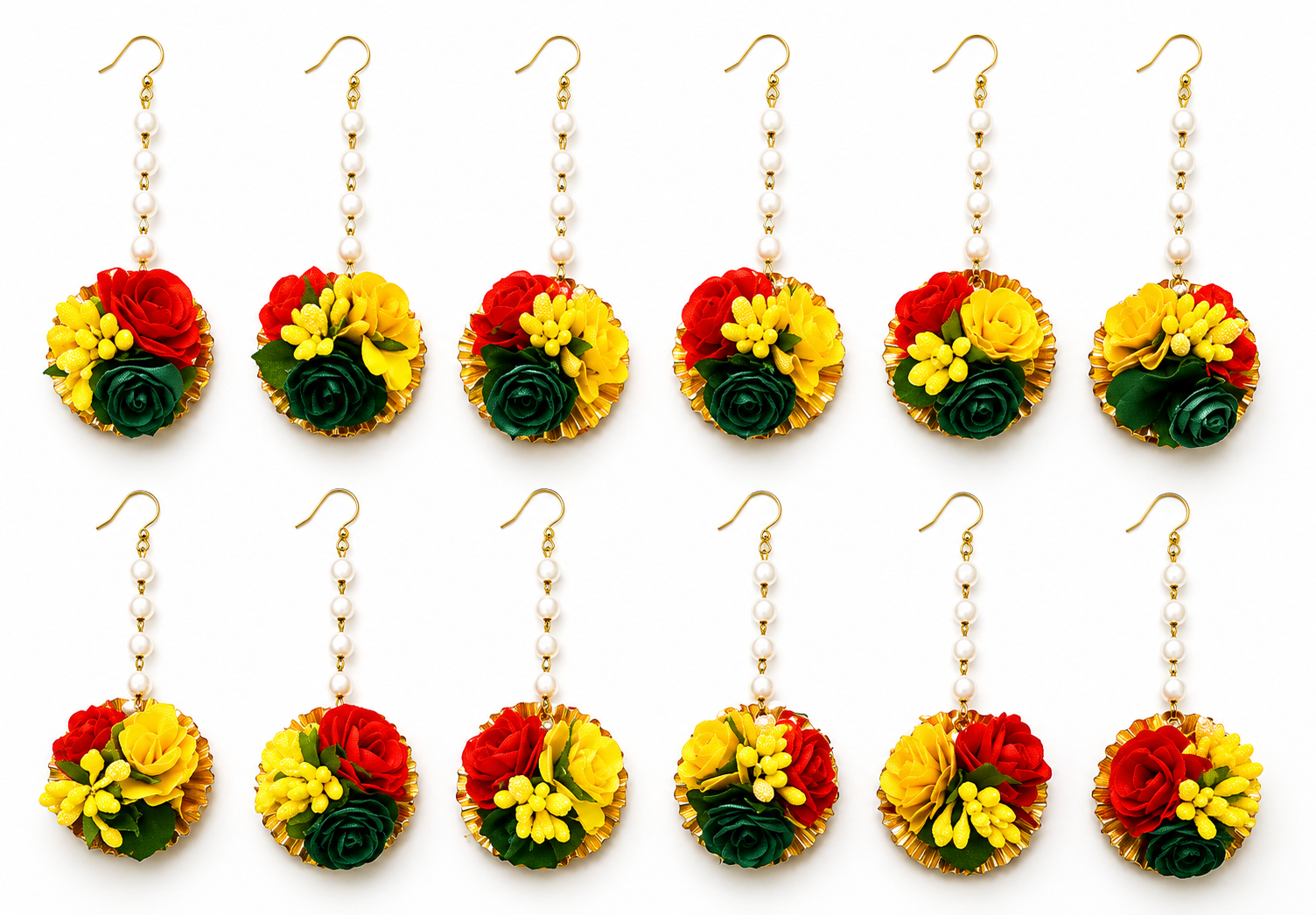 Artificial Floral Maang Tikka Set (Pack of 12) for Women & Girls | Handmade Flower Jewellery for Haldi, Mehndi & Wedding Functions | Trendy Floral Mangtika for Bridal, Marriage, Festive & Party Wear