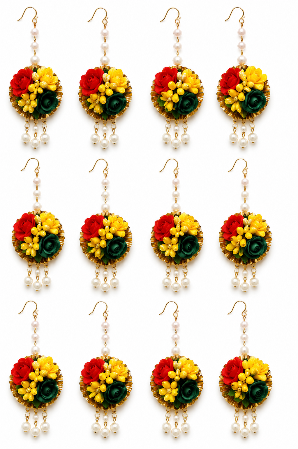 Artificial Floral Maang Tikka Set (Pack of 12) for Women & Girls | Handmade Flower Jewellery for Haldi, Mehndi & Wedding Functions | Trendy Floral Mangtika for Bridal, Marriage, Festive & Party Wear