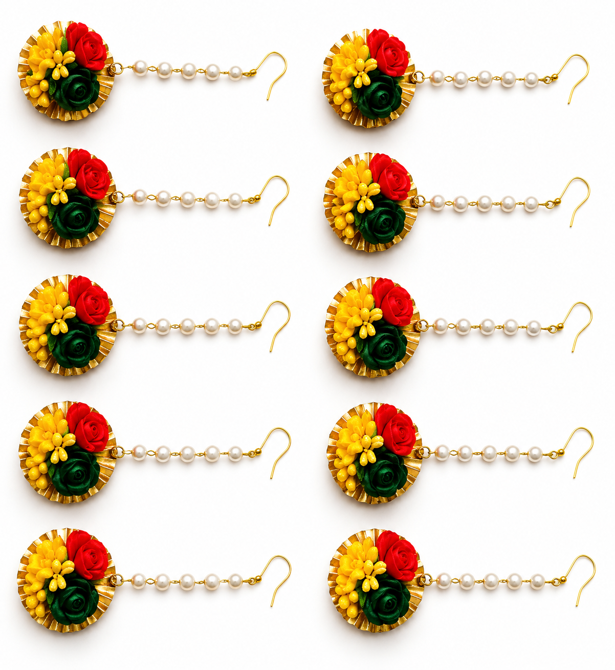 Artificial Floral Maang Tikka Set (Pack of 12) for Women & Girls | Handmade Flower Jewellery for Haldi, Mehndi & Wedding Functions | Trendy Floral Mangtika for Bridal, Marriage, Festive & Party Wear