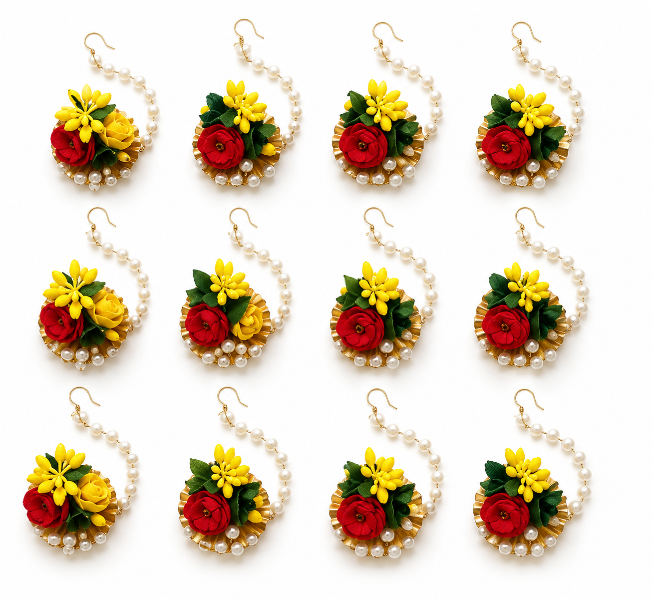 Artificial Floral Maang Tikka Set (Pack of 12) for Women & Girls | Handmade Flower Jewellery for Haldi, Mehndi & Wedding Functions | Trendy Floral Mangtika for Bridal, Marriage, Festive & Party Wear